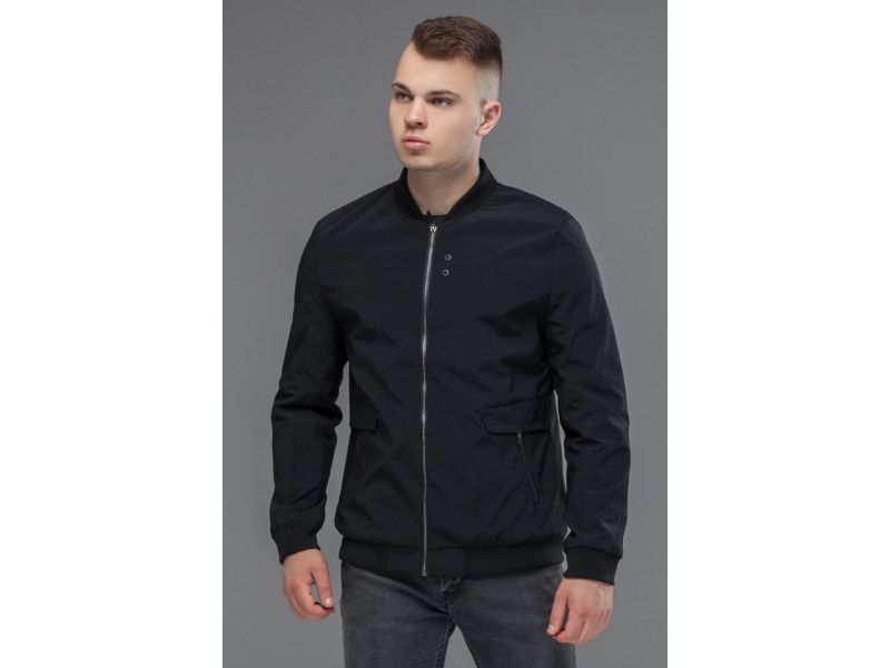 Легкий молодежный мужской бомбер осенне-весенний черный модель 32488, фото 4