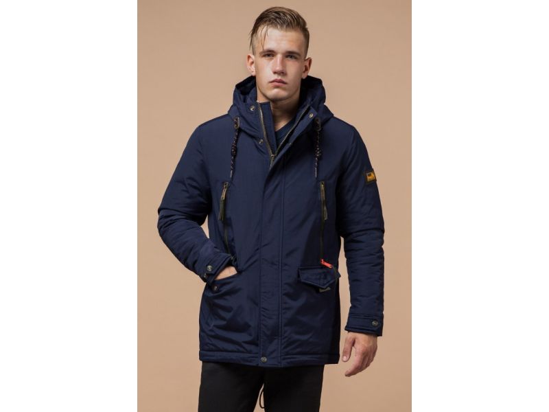 Зимняя парка прямого фасона мужская цвет синий-хаки модель 1533, фото 4