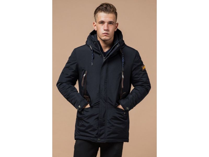 Парка зимняя с карманами мужская цвет темно-серый-коричневый модель 1533, фото 4