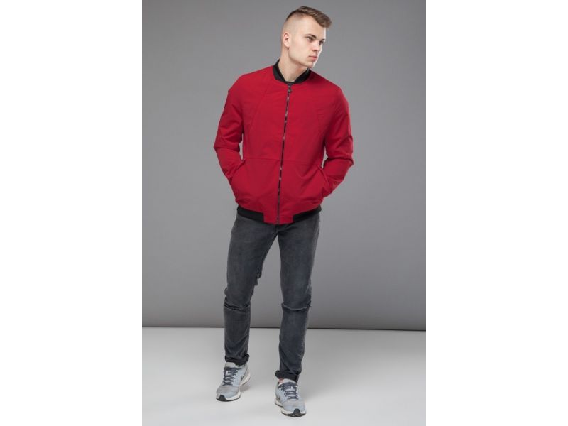 Бомбер молодежный осенне-весенний красного цвета для мужчин модель 43755, фото 4
