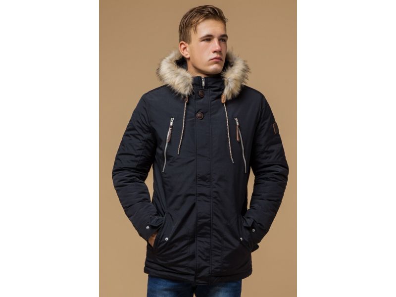 Черно-синяя парка зимняя мужская теплая модель 14015, фото 4