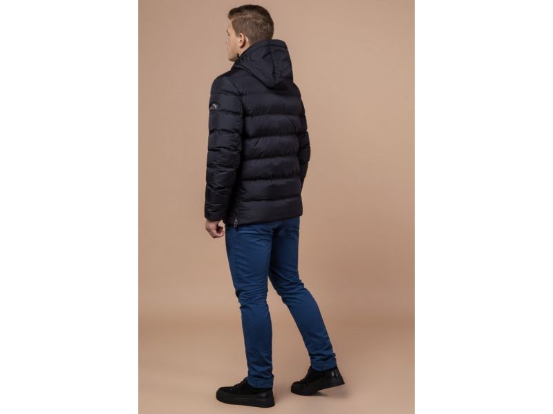 Черная мужская зимняя куртка с ветрозащитной планкой модель 30380, фото 5