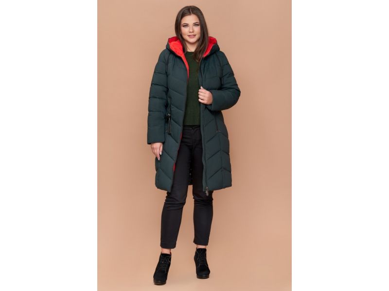 Зимний женский пуховик большого размера цвет темно-зеленый модель 25695, фото 3