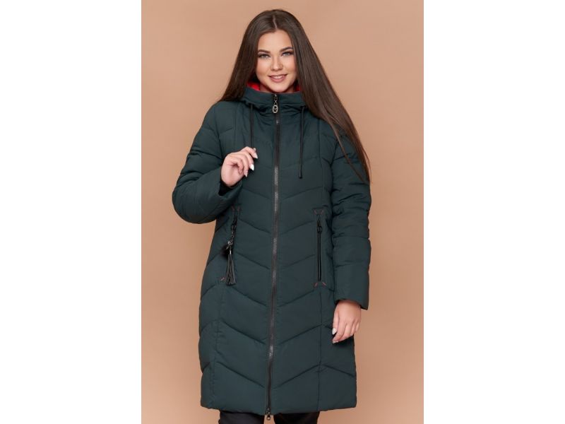 Зимний женский пуховик большого размера цвет темно-зеленый модель 25695, фото 4