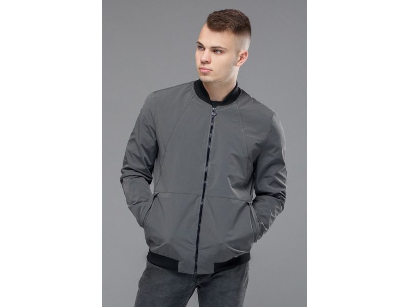 Молодежный серый мужской бомбер осенне-весенний модель 43755, фото 4