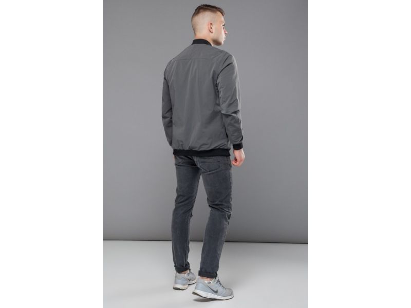 Молодежный серый мужской бомбер осенне-весенний модель 43755, фото 5