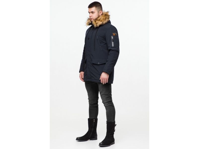 Темно-синяя парка мужская молодежная на зиму модель 25520, фото 4
