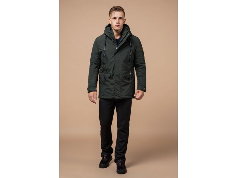 Мужская парка с капюшоном зимняя цвет хаки-темно-серый модель 1533, фото 4