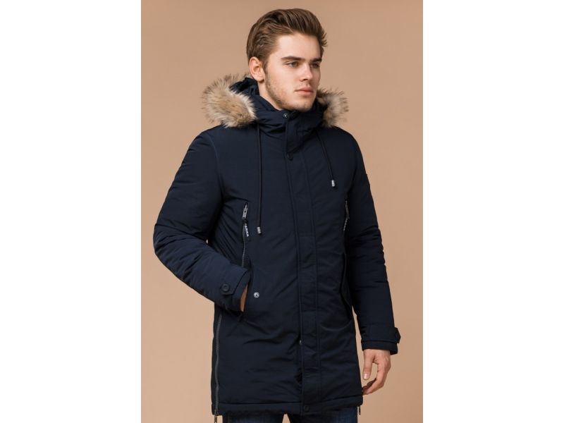 Парка мужская темно-синяя с капюшоном зимняя модель 20758, фото 4