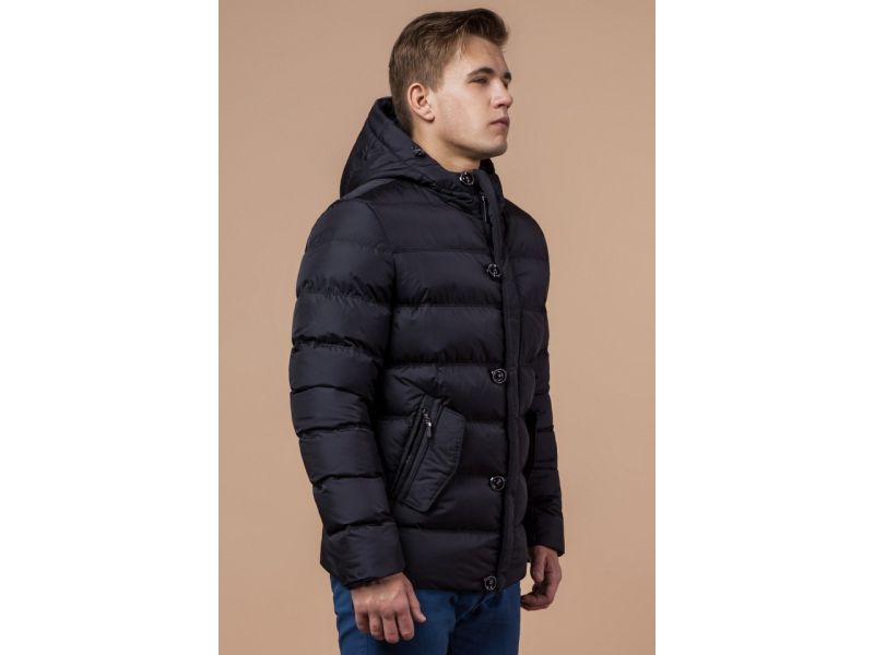 Черная мужская зимняя куртка с ветрозащитной планкой модель 30380, фото 4