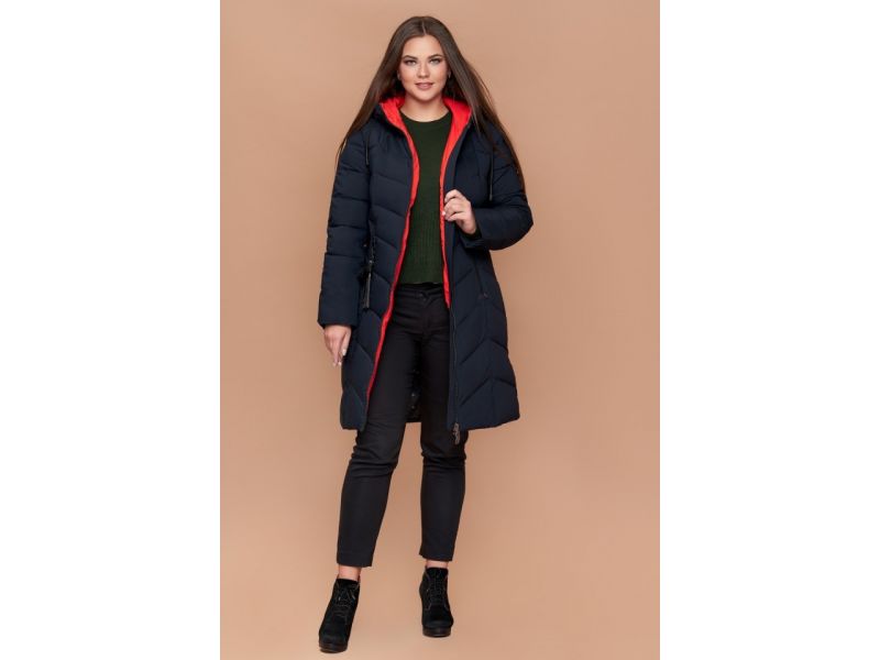 Зимний пуховик женский большого размера цвет темно-синий модель 25695, фото 3