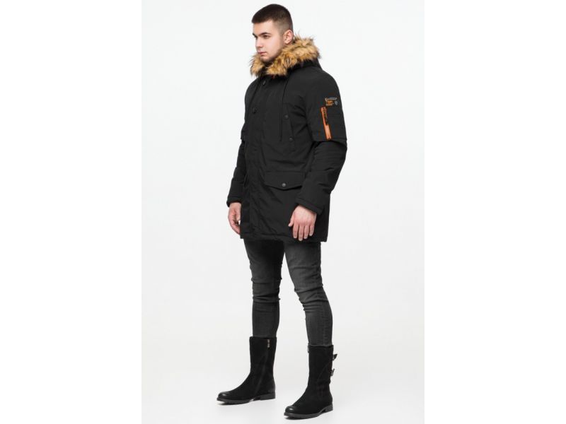 Черная молодежная мужская парка с опушкой зимняя модель 25520, фото 4