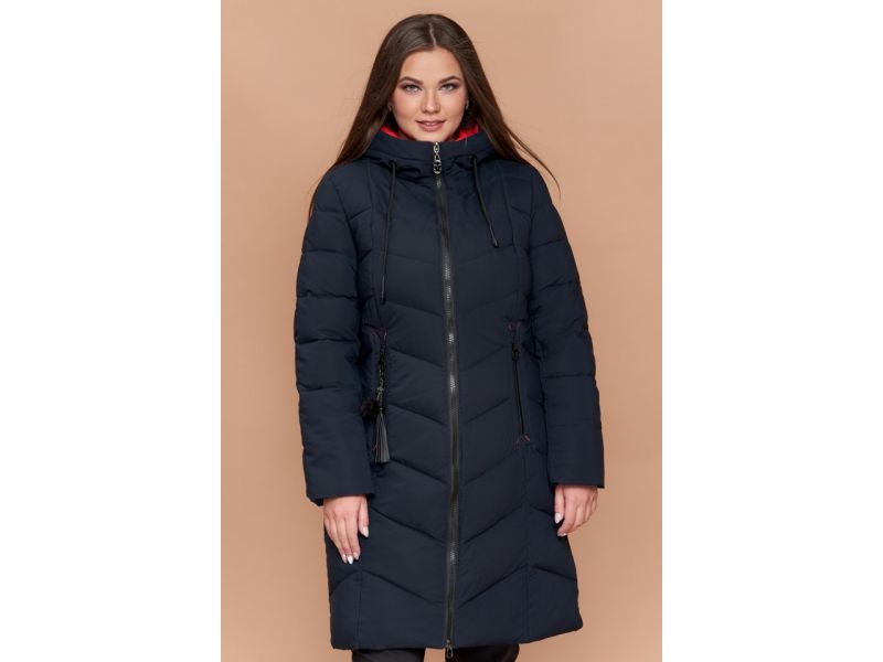 Зимний пуховик женский большого размера цвет темно-синий модель 25695, фото 4