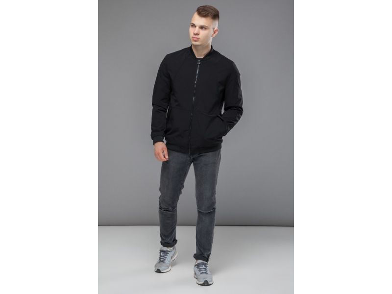 Черный мужской молодежный бомбер осенне-весенний короткий модель 43755, фото 4