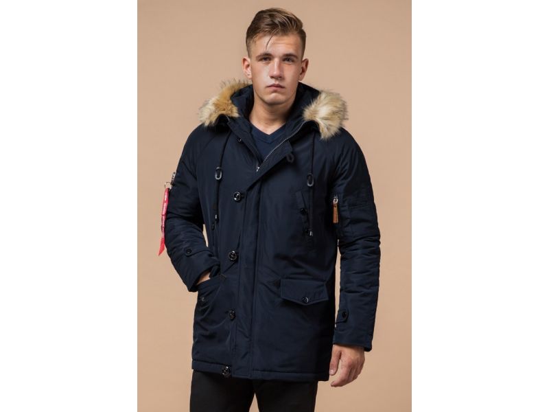 Зимняя парка синего цвета мужская модель 1673, фото 4