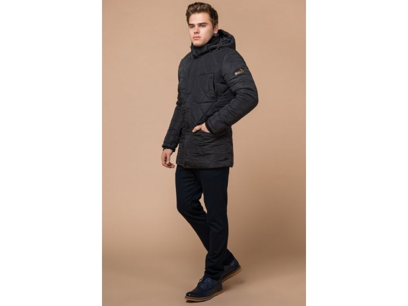 Графитовая мужская куртка с манжетами зимняя модель 44842, фото 4