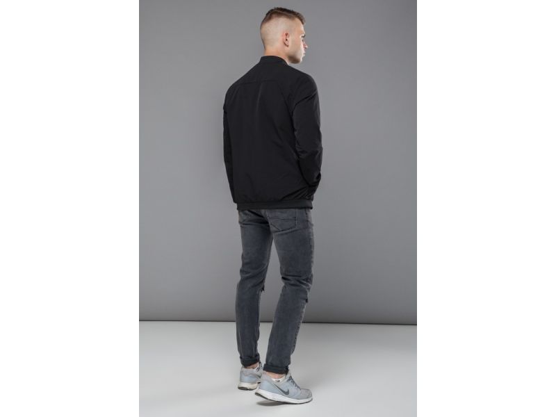 Черный мужской молодежный бомбер осенне-весенний короткий модель 43755, фото 5