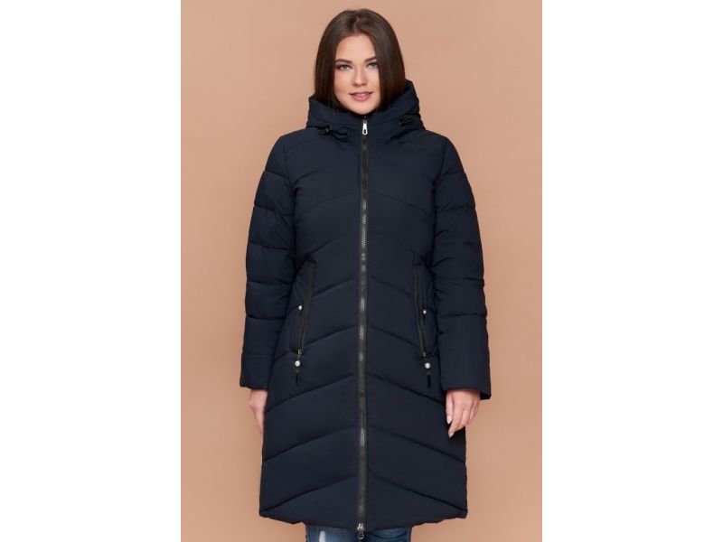 Зимний темно-синий женский пуховик большого размера модель 25015, фото 4