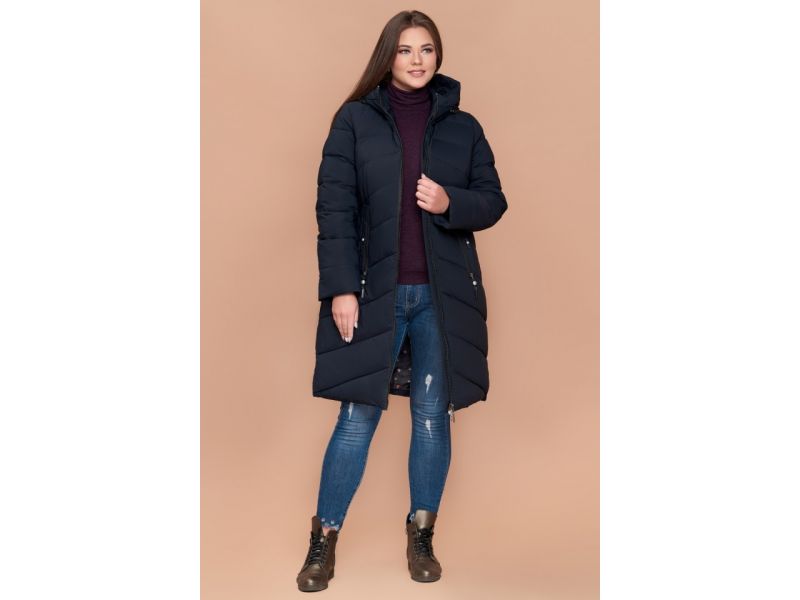 Зимний темно-синий женский пуховик большого размера модель 25015, фото 3