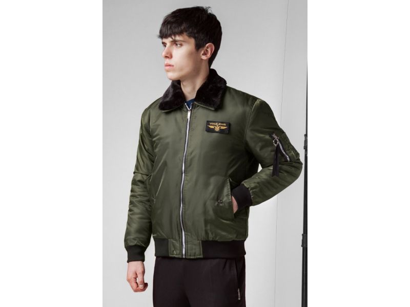 Мужской осенне-весенний бомбер молодежный цвета хаки модель 52121, фото 4