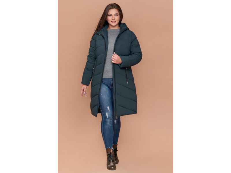 Зимний пуховик бирюзовый большого размера женский модель 25015, фото 3