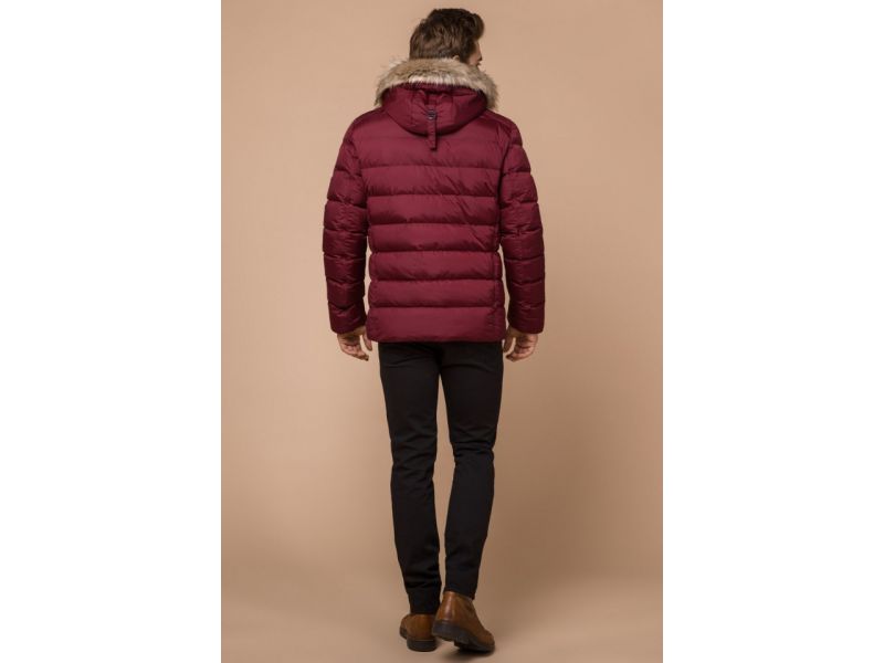 Бордовая зимняя куртка с меховой опушкой мужская модель 16115, фото 5