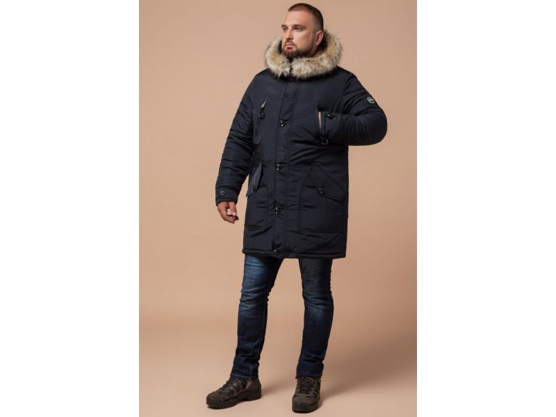 Парка мужская черно-синяя зимняя модель 91660, фото 4
