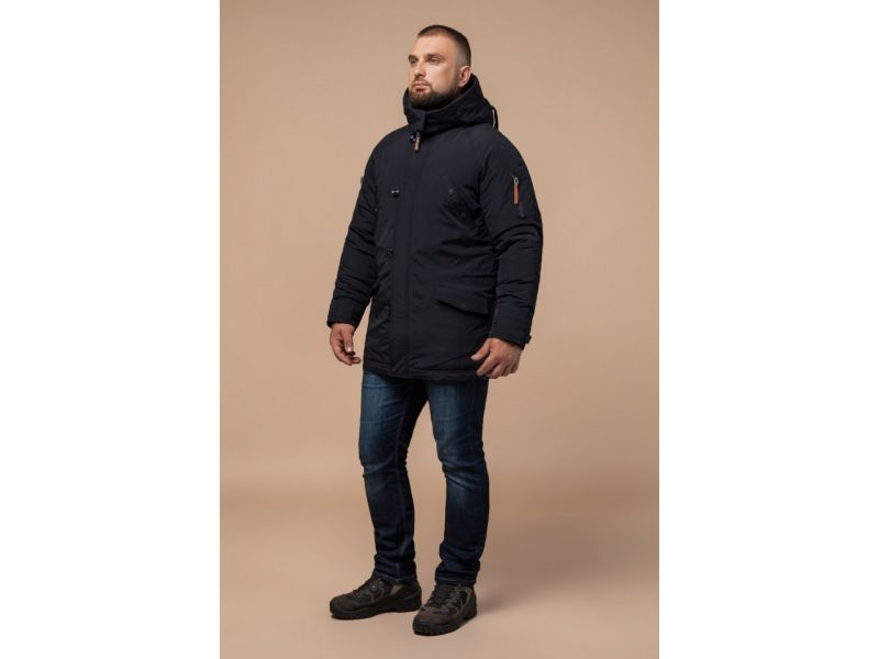 Мужская черная парка зимняя с кулиской модель 2694, фото 4