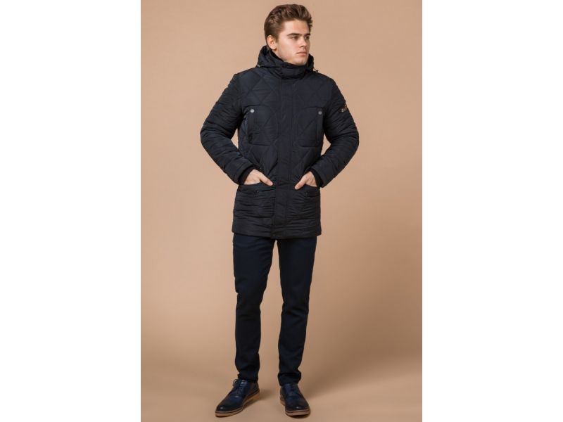 Темно-синяя мужская куртка оригинального дизайна зимняя модель 44842, фото 4
