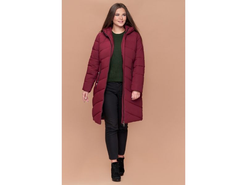 Зимний женский бордовый пуховик большого размера модель 25015, фото 3