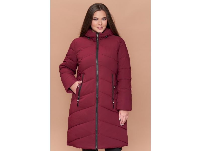 Зимний женский бордовый пуховик большого размера модель 25015, фото 4