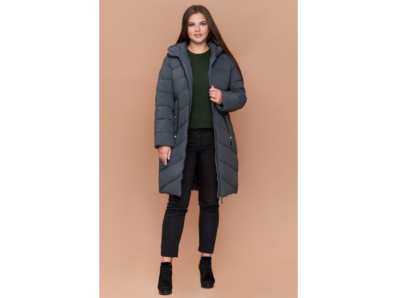 Женский пуховик большого размера зимний цвет серо-зеленый модель 25015, фото 3