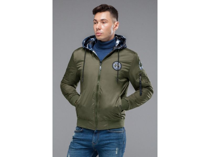 Бомбер двусторонний мужской молодежный осенне-весенний цвета хаки модель 32898, фото 5