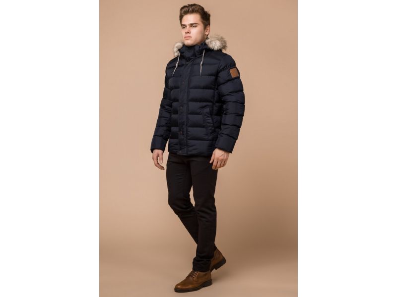 Сине-черная мужская зимняя куртка с карманами модель 16115, фото 4