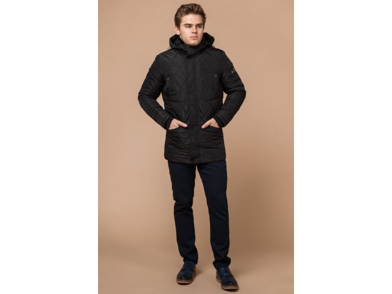 Черная мужская куртка с качественной фурнитурой зимняя модель 44842, фото 4