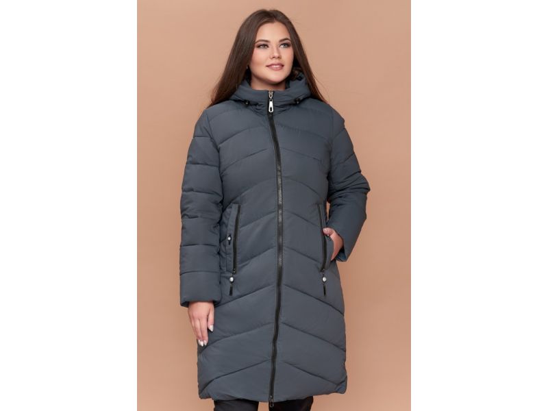 Женский пуховик большого размера зимний цвет серо-зеленый модель 25015, фото 4