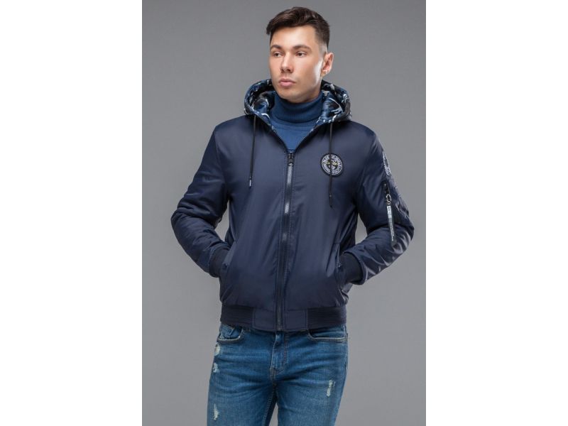 Темно-синий двусторонний бомбер осенне-весенний мужской молодежный модель 32898, фото 5