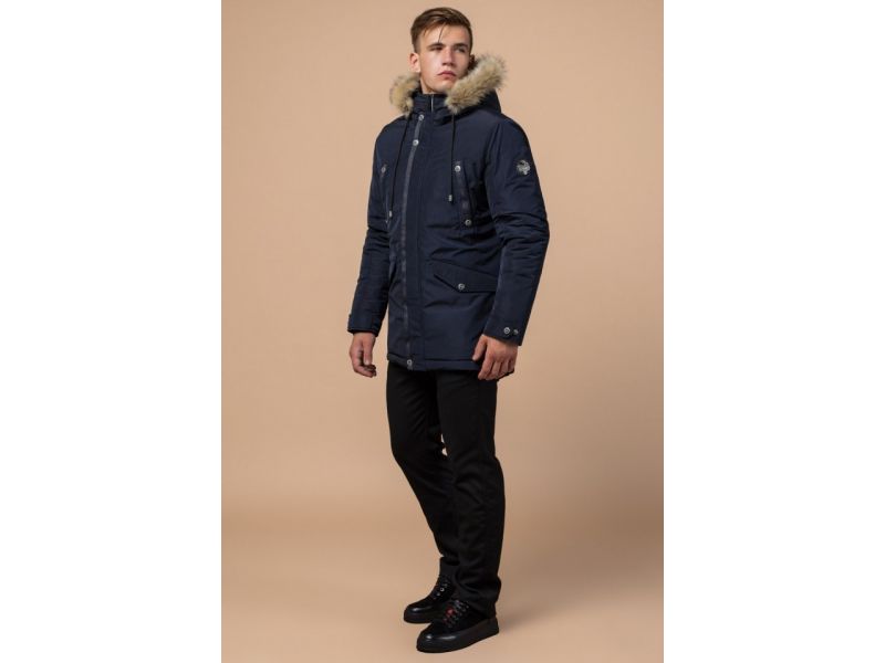 Синяя качественная мужская зимняя парка модель 27830, фото 4