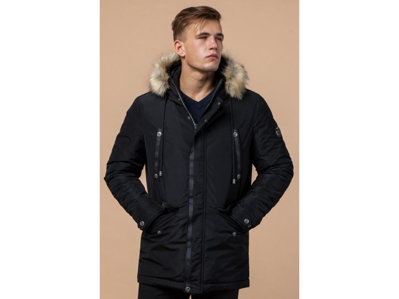 Черная зимняя мужская парка с долговечной фурнитурой модель 27830, фото 4