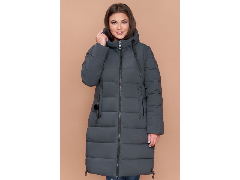 Женский зимний пуховик большого размера серо-зеленого цвета модель 25045, фото 4