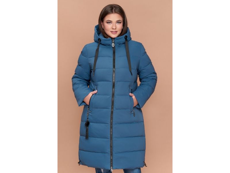 Женский зимний пуховик темно-голубой большого размера модель 25045, фото 4