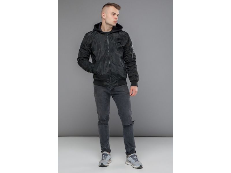 Бомбер молодежный осенне-весенний мужской цвет черный модель 30155, фото 4