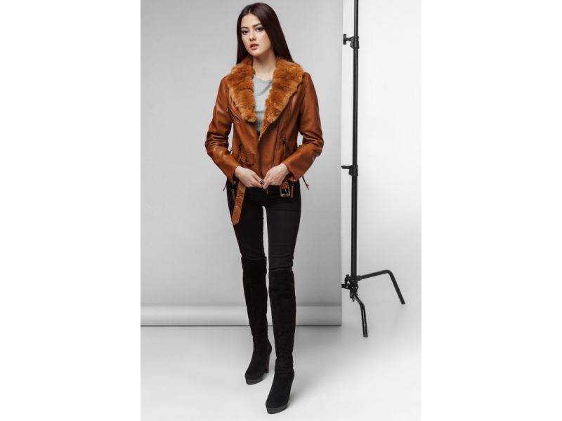 Женский пуховик коричневого цвета осенне-весенний молодежный модель 25692, фото 3