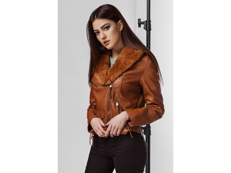 Женский пуховик коричневого цвета осенне-весенний молодежный модель 25692, фото 4