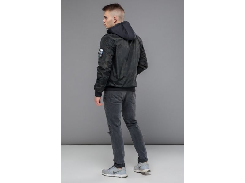 Бомбер молодежный осенне-весенний мужской цвет черный модель 30155, фото 5