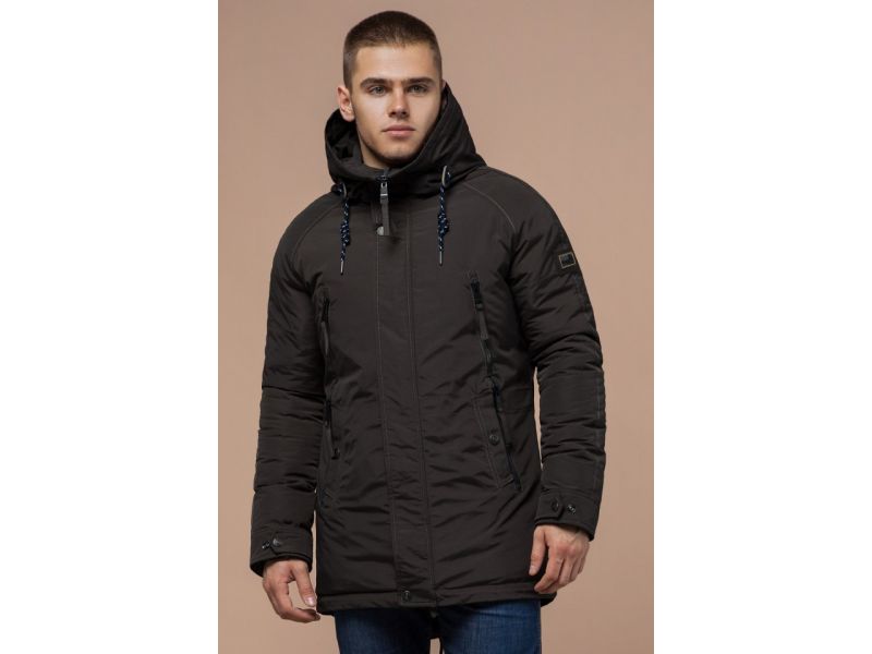 Парка коричневая мужская с прорезными карманами зимняя модель 3587, фото 4