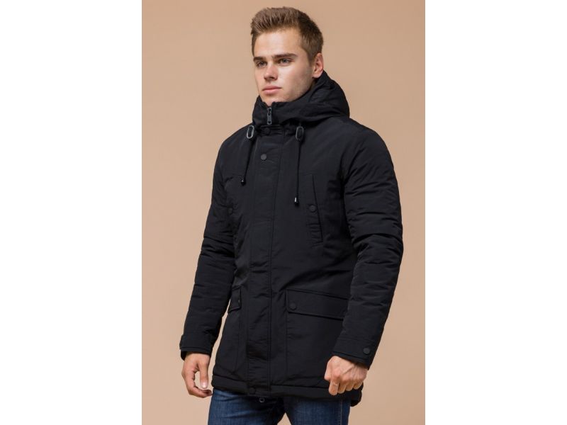 Черная зимняя мужская парка оригинального дизайна модель 36640, фото 4