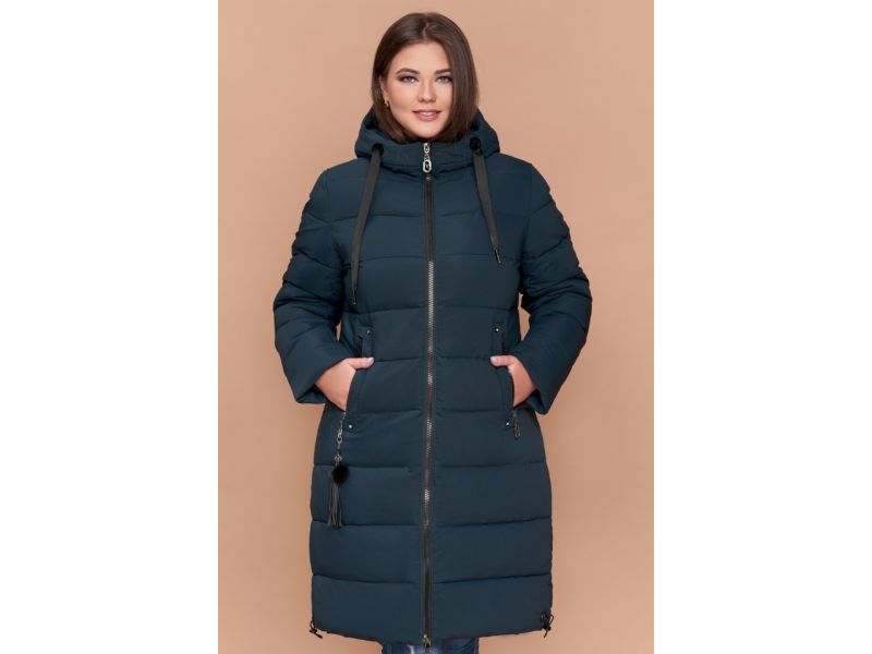Женский темно-зеленый пуховик большого размера зимний модель 25045, фото 4