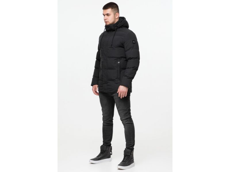 Короткая мужская молодежная куртка зимняя черного цвета модель 25280, фото 4