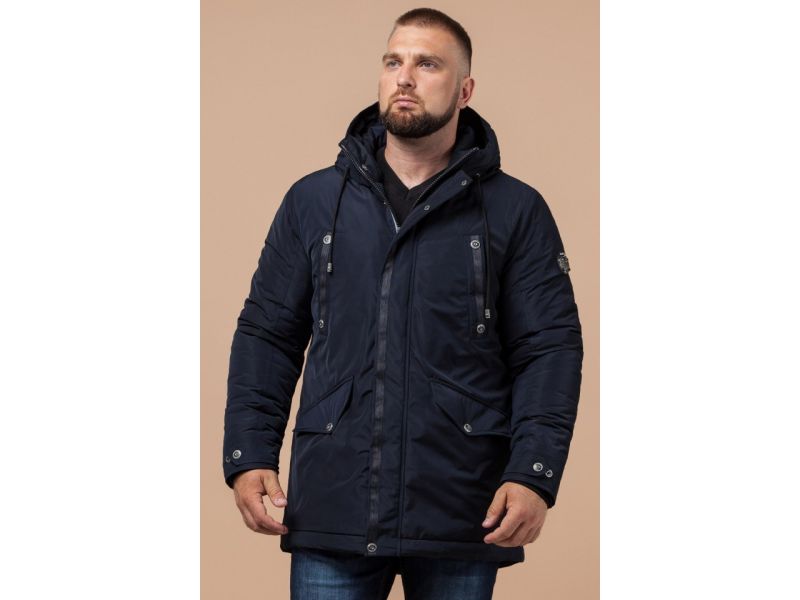 Синяя парка мужская качественного пошива на зиму модель 38830, фото 4